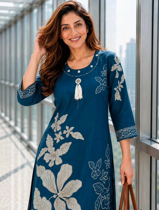 Berrylicious Women Chanderi Printed & Mirror Embellished Kurta with palazzo