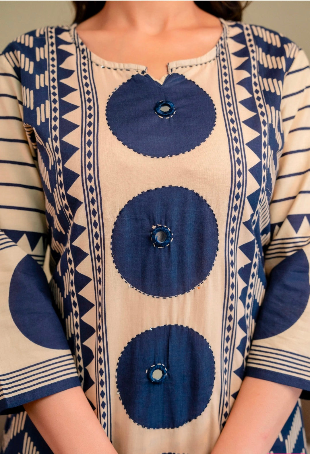 Berrylicious Women Cotton Geometric Printed Straight Kurta Set with Mirror Embroidery & Dupatta