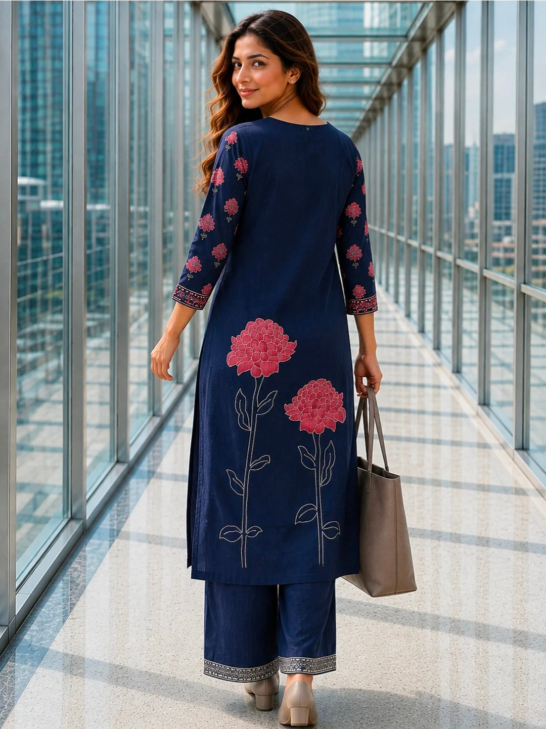 Berrylicious Women Chanderi Printed & Mirror Embellished Kurta with palazzo