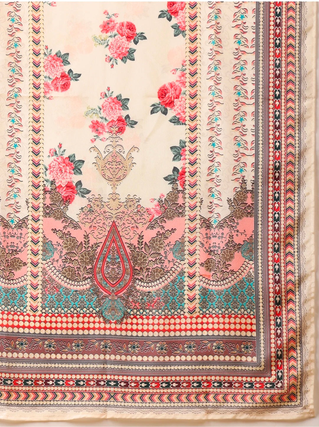 Embroidered & Printed Asymmetric Kurta with Palazzo & Printed Dupatta
