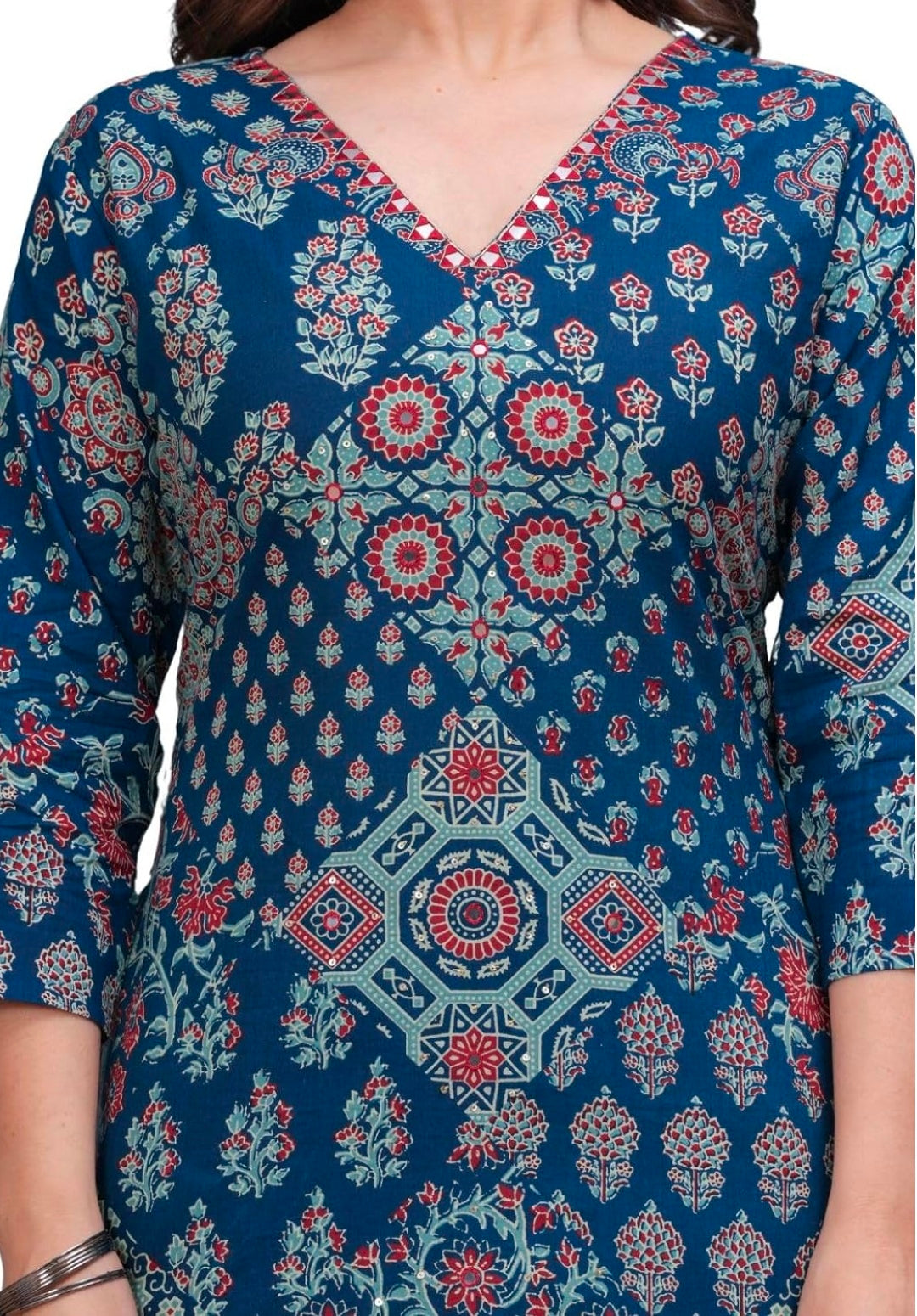Women's Pure Cotton Printed Straight Kurta Set with Palazzo Pants