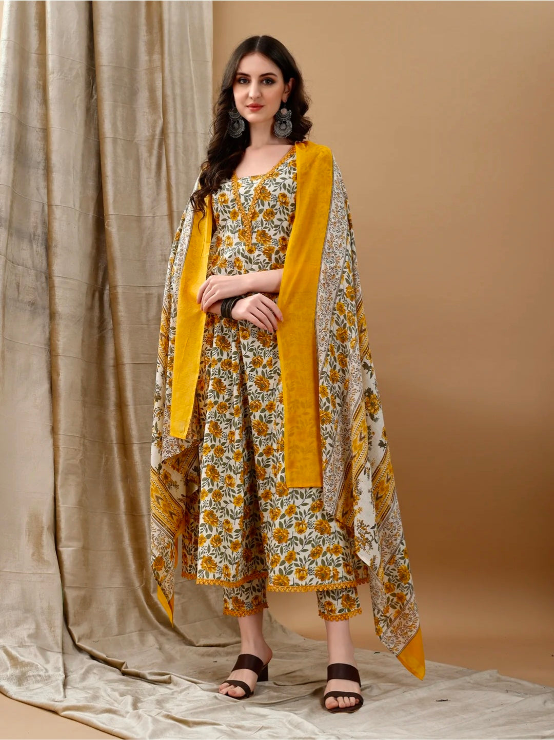 Floral Printed Anarkali Kurta with pant & dupatta luxury premium
