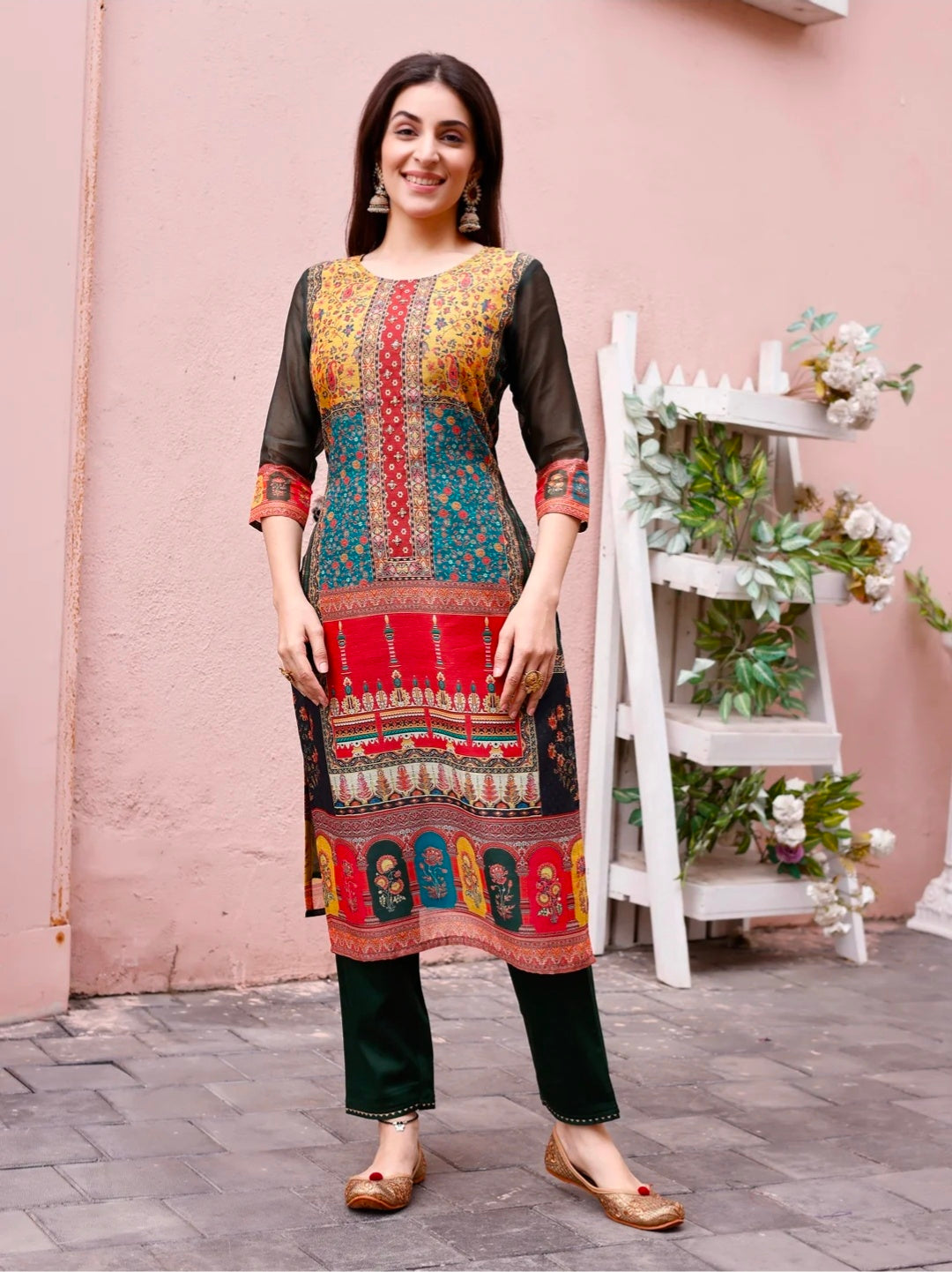 Printed Chanderi Kurta with pant & dupatta