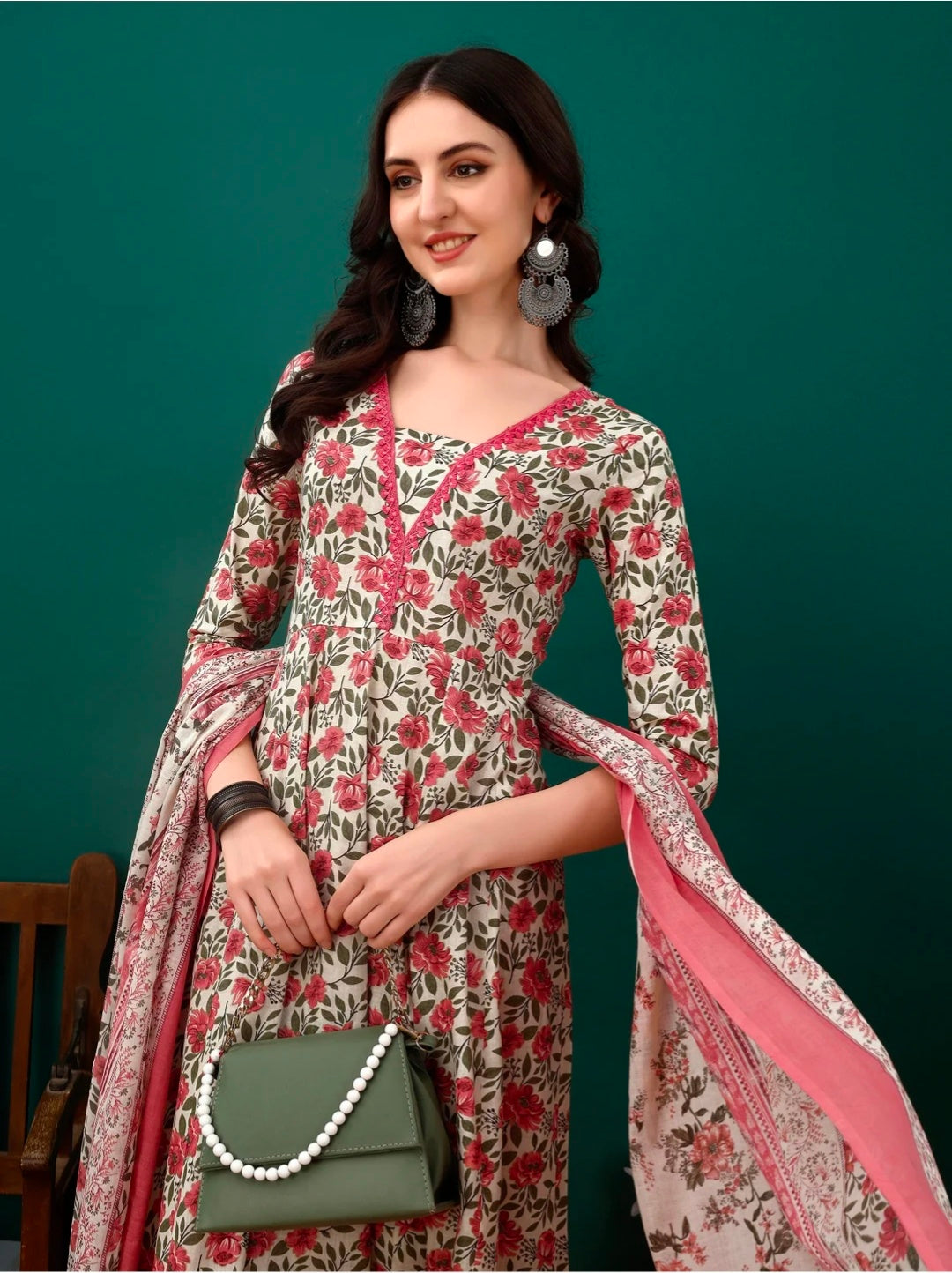 Floral Printed Anarkali Kurta with pant & dupatta luxury premium