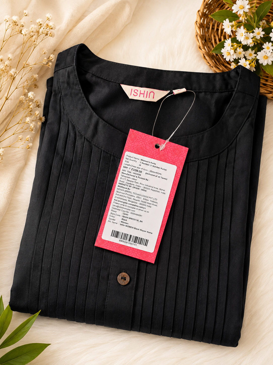 Women's Black Rayon Kurta