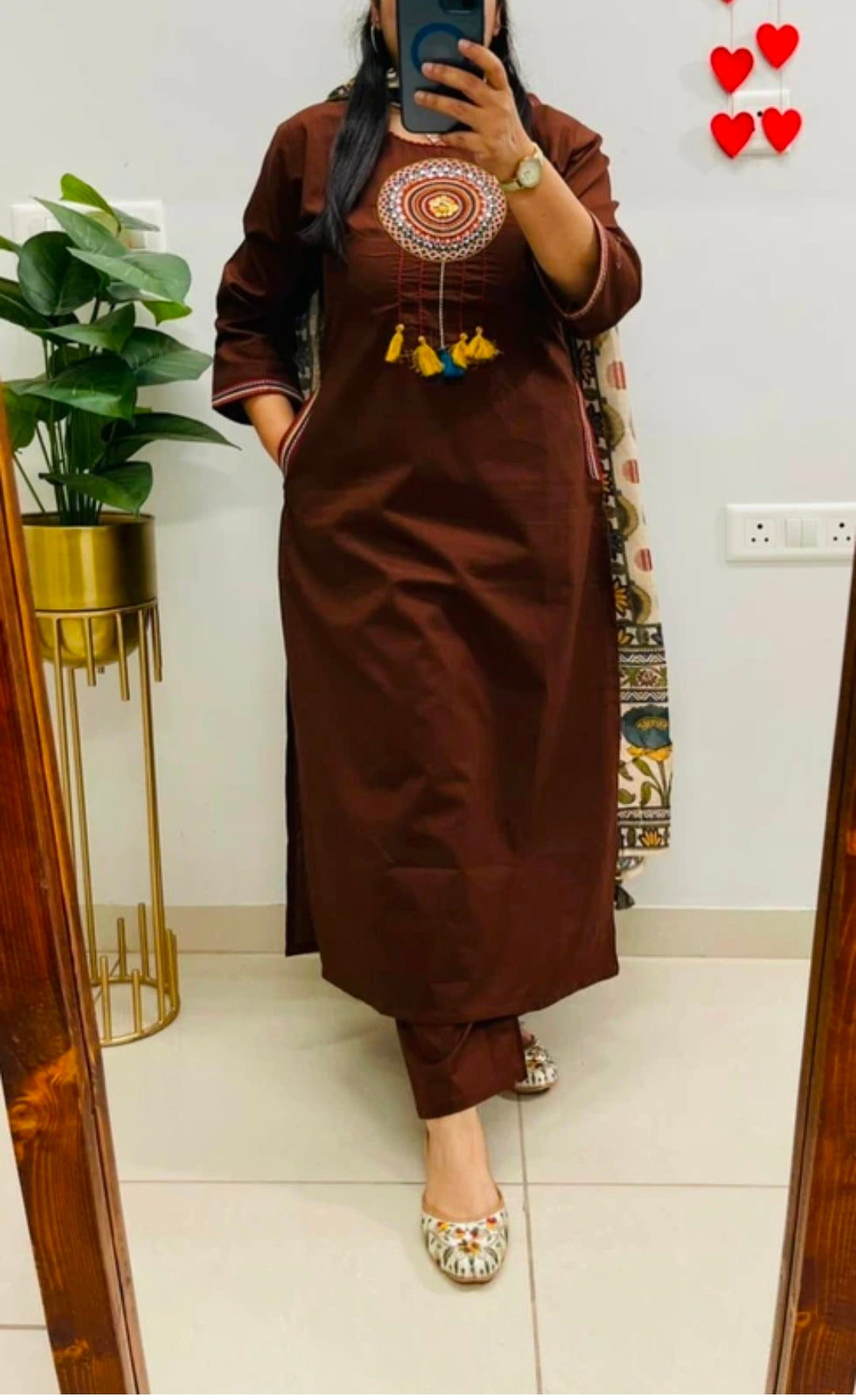 Women's Pure Cotton Straight Kurta Pant Dupatta Set | Ajrakh Embroidered Style