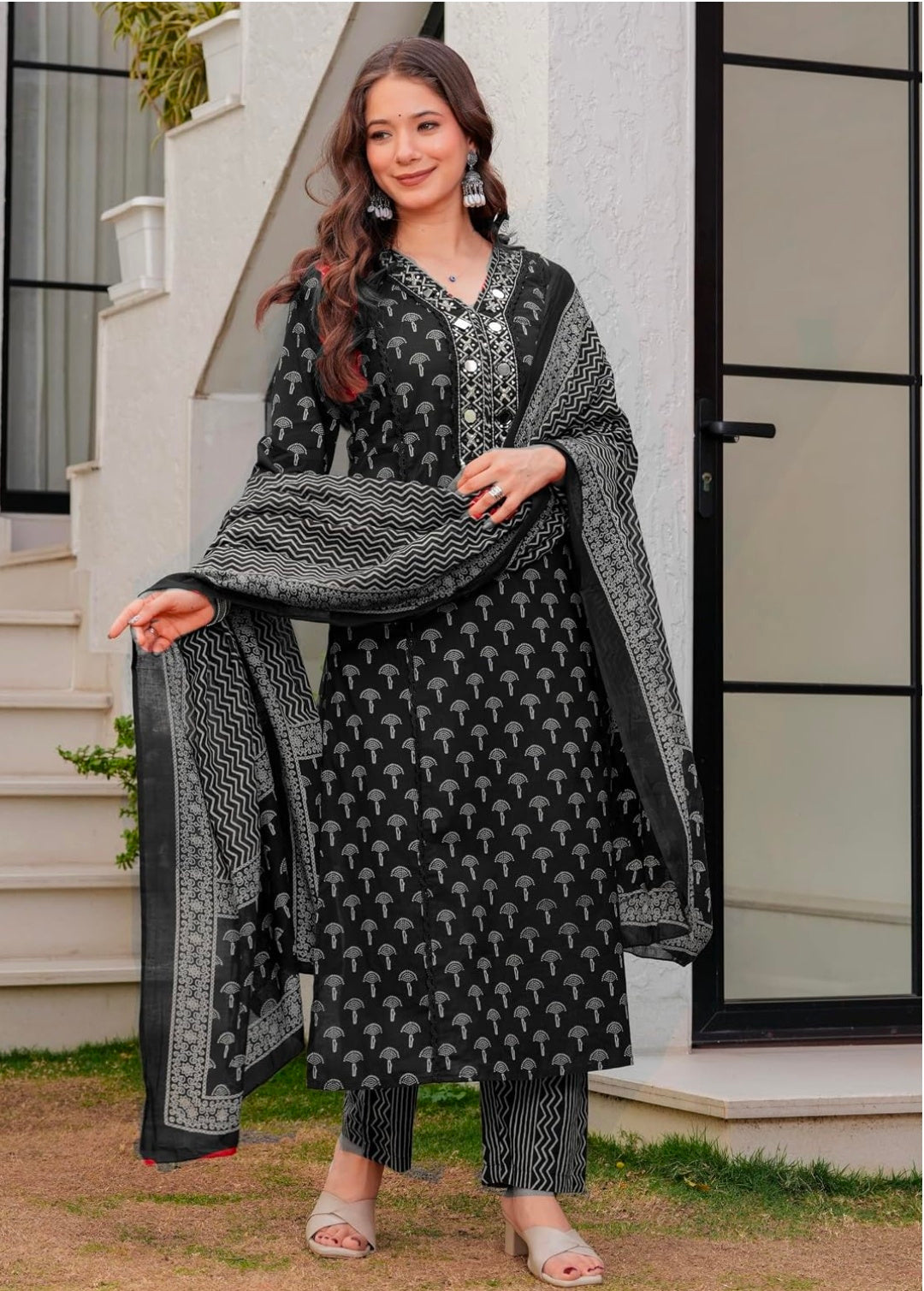 Amayra Woman's Pure Cotton Embroidered Straight Kurta Sets with Pant & Dupatta|Kurti Set for Woman|Suit Set for Women Cotton