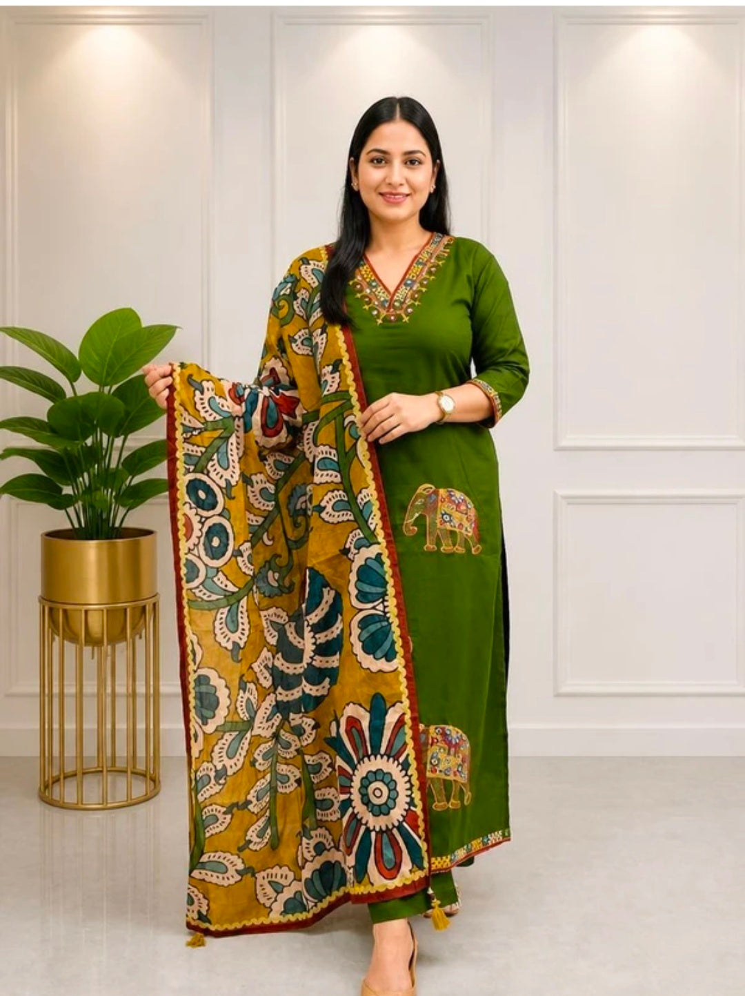 Women's Pure Cotton Straight Kurta Pant Dupatta Set