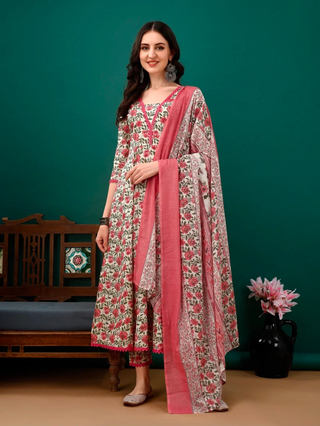 Floral Printed Anarkali Kurta with pant & dupatta luxury premium