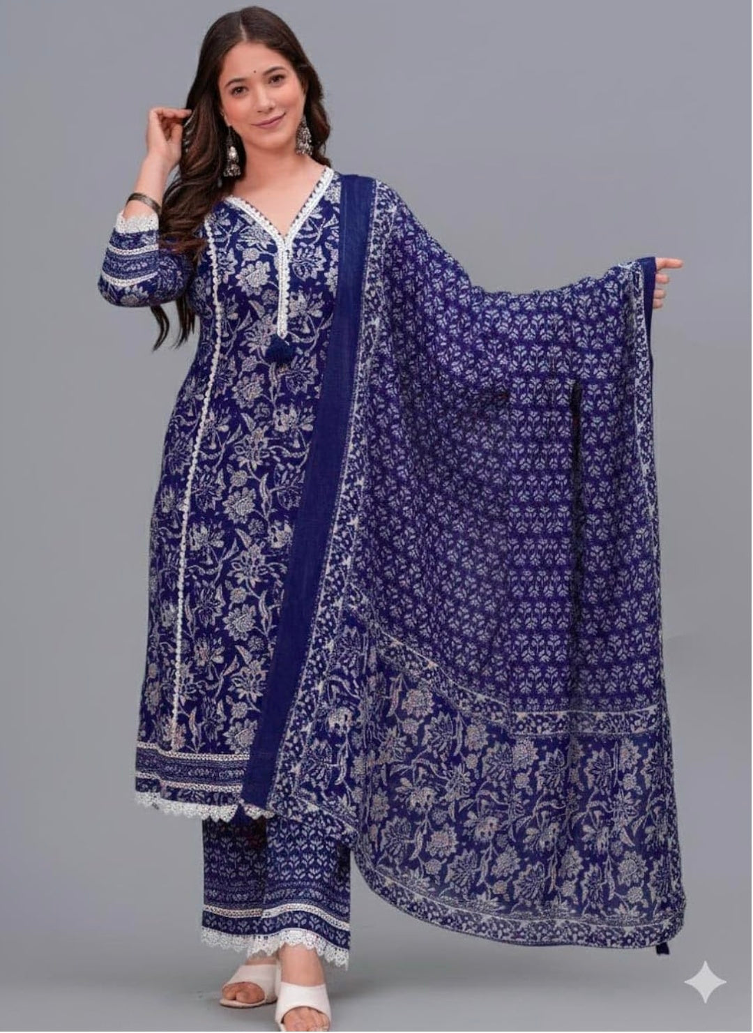 Amayra Women's Pure Cotton Printed Straight Kurta Set with Palazzo Pants & Dupatta- Ethnic Wear