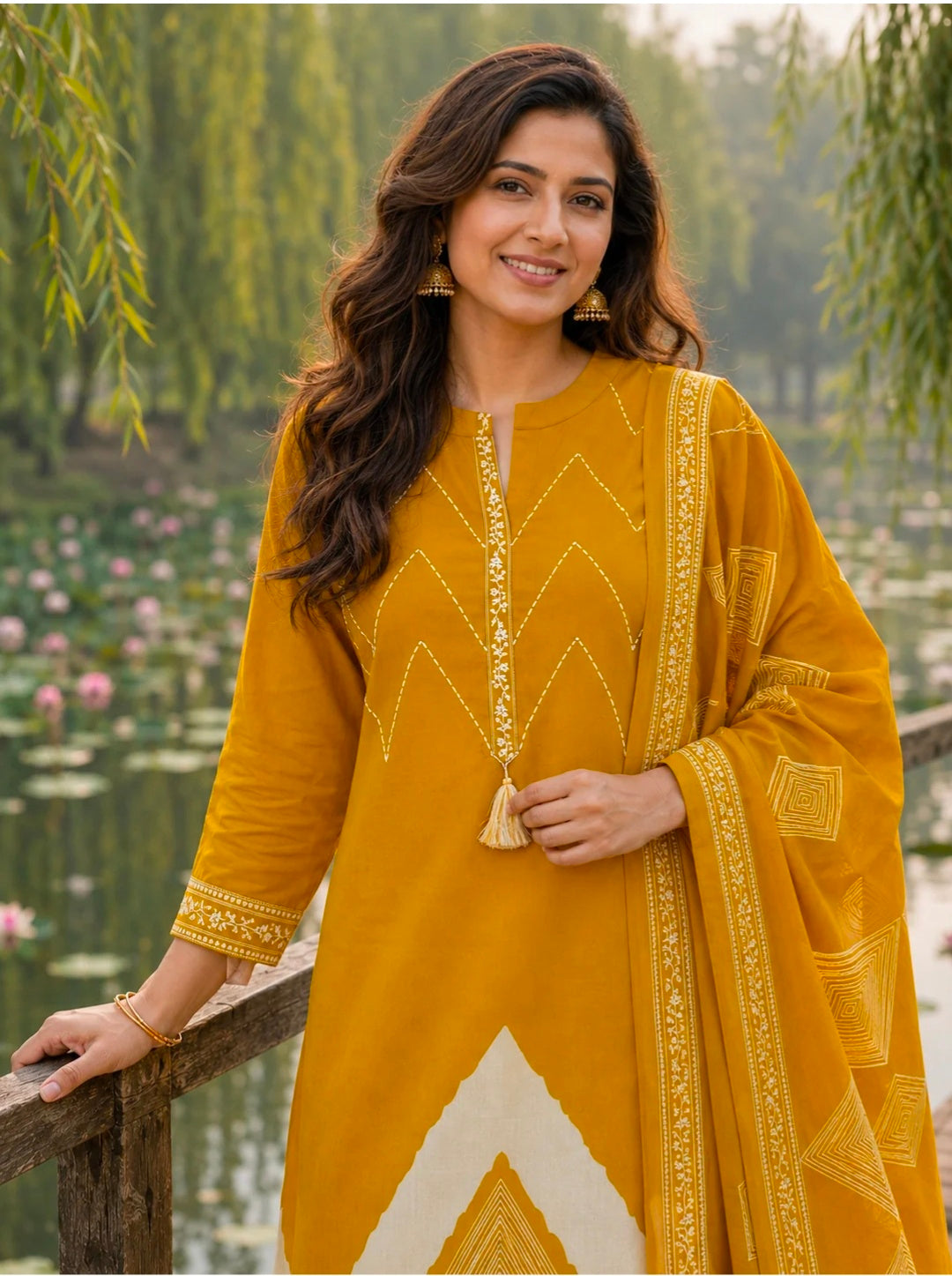 Berrylicious Women Pure Cotton  Printed & Hand Embroidered Kurta with palazzo & Dupatta