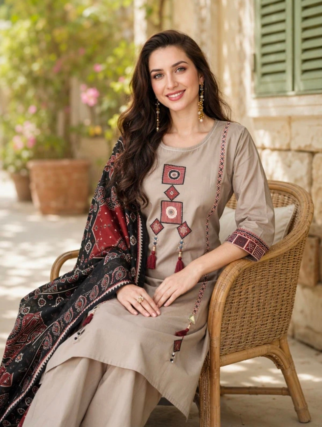 Women's Pure Cotton Straight Kurta Pant Dupatta Set