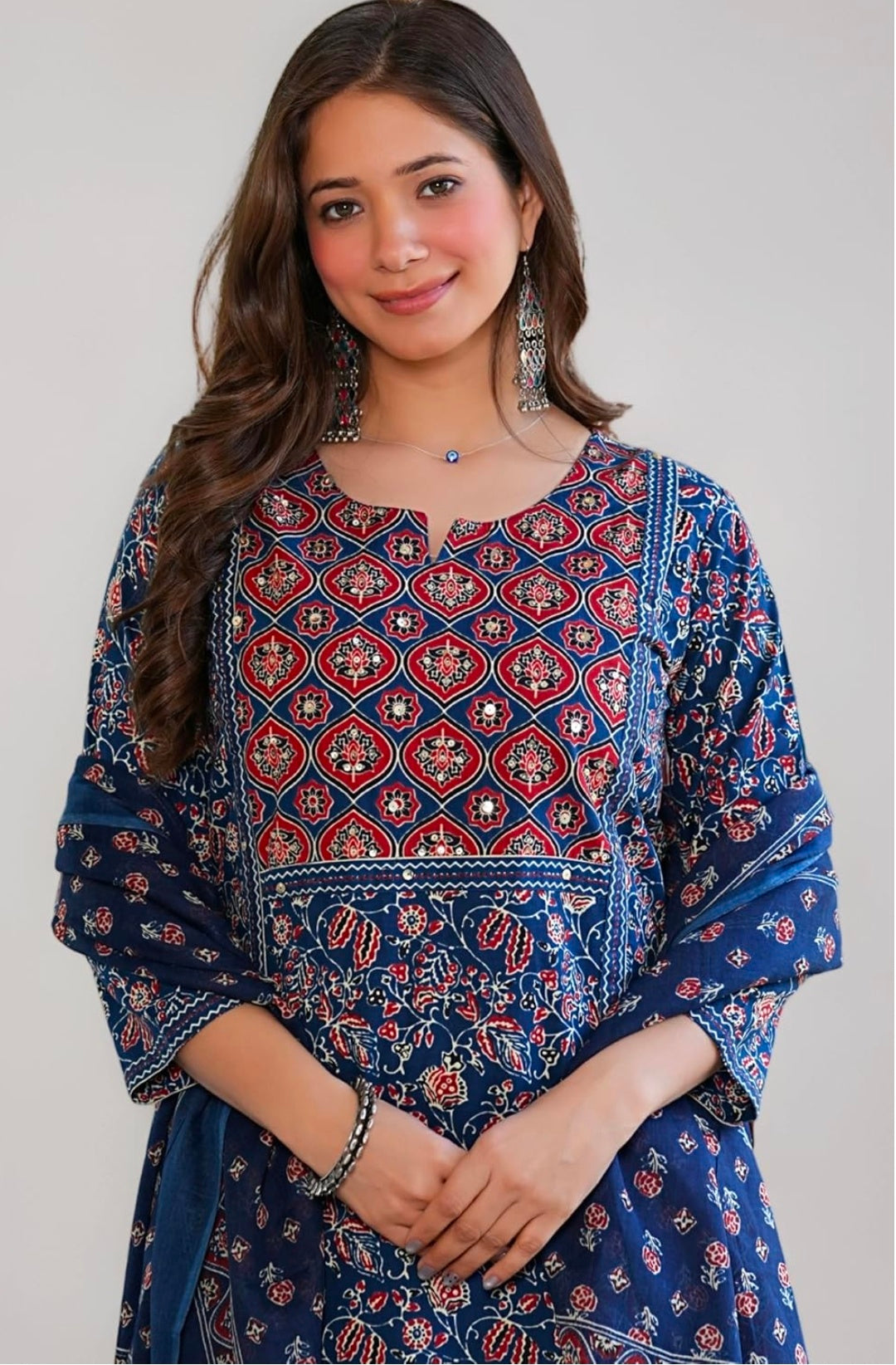 Amayra Women's Pure Cotton Printed Straight Kurta Set with Palazzo Pants & Dupatta|Ethnic wear|Kurti Suit Set for Women
