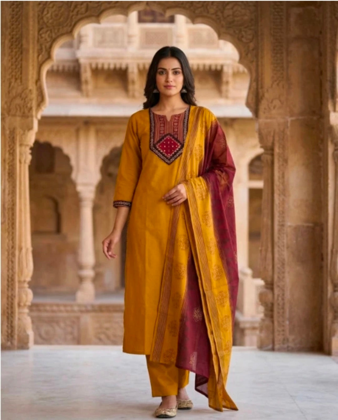 TOINSHO Women's Green & Black Printed Pure Cotton Straight Kurta with Pant and Dupatta Set