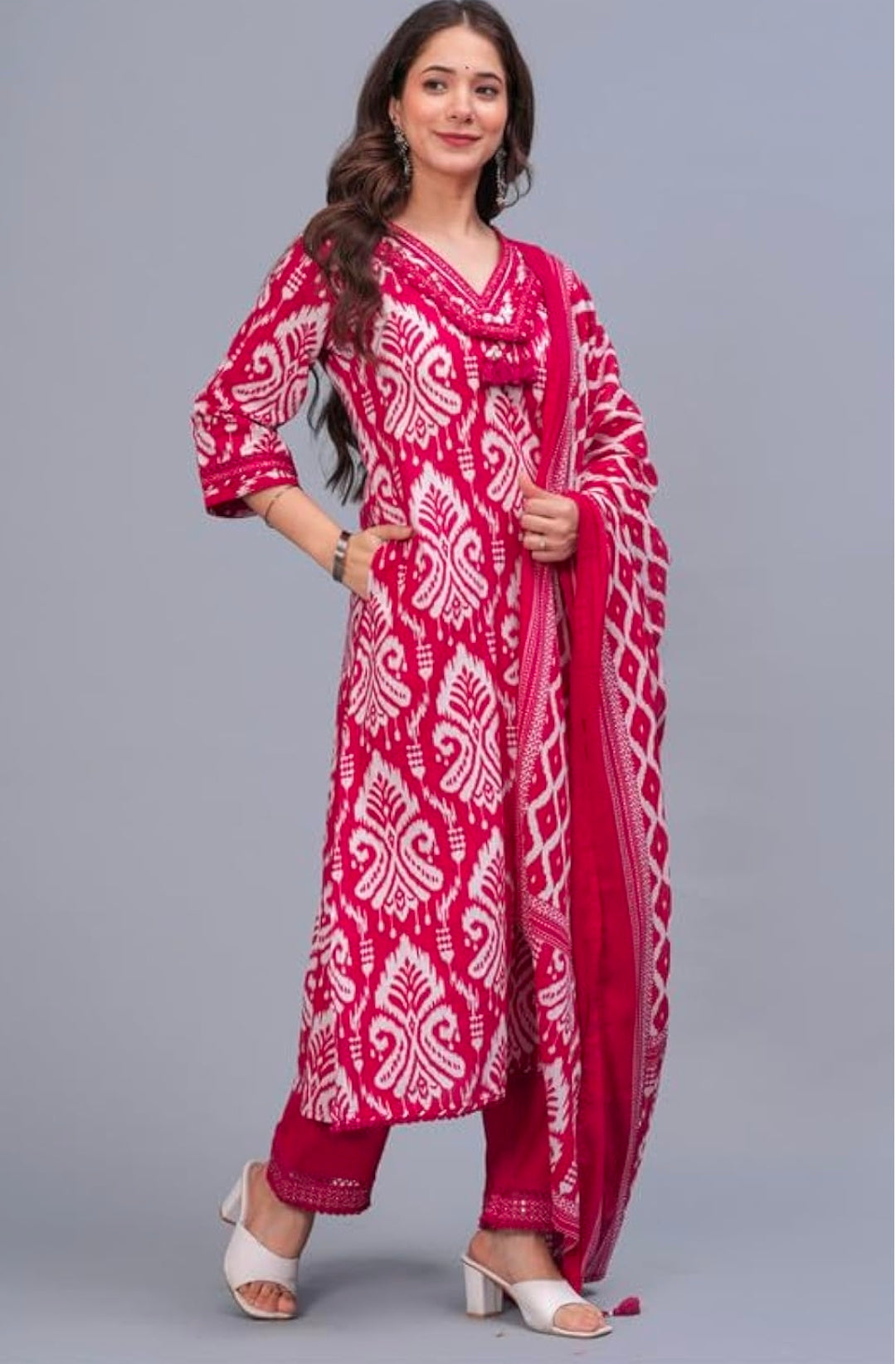 Women Pure Cotton Printed Straight Kurta Set with Palazzo pants & dupatta|Ethnic wear|Kurti Suit Set for Women