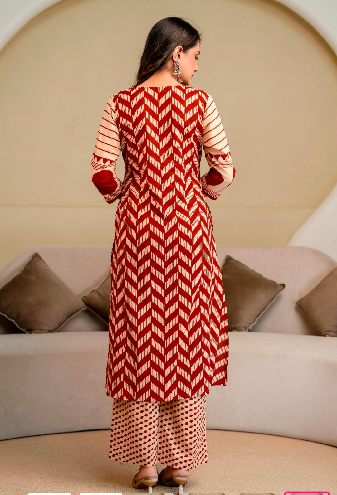 Berrylicious Women Cotton Geometric Printed Straight Kurta Set with Mirror Embroidery & Dupatta