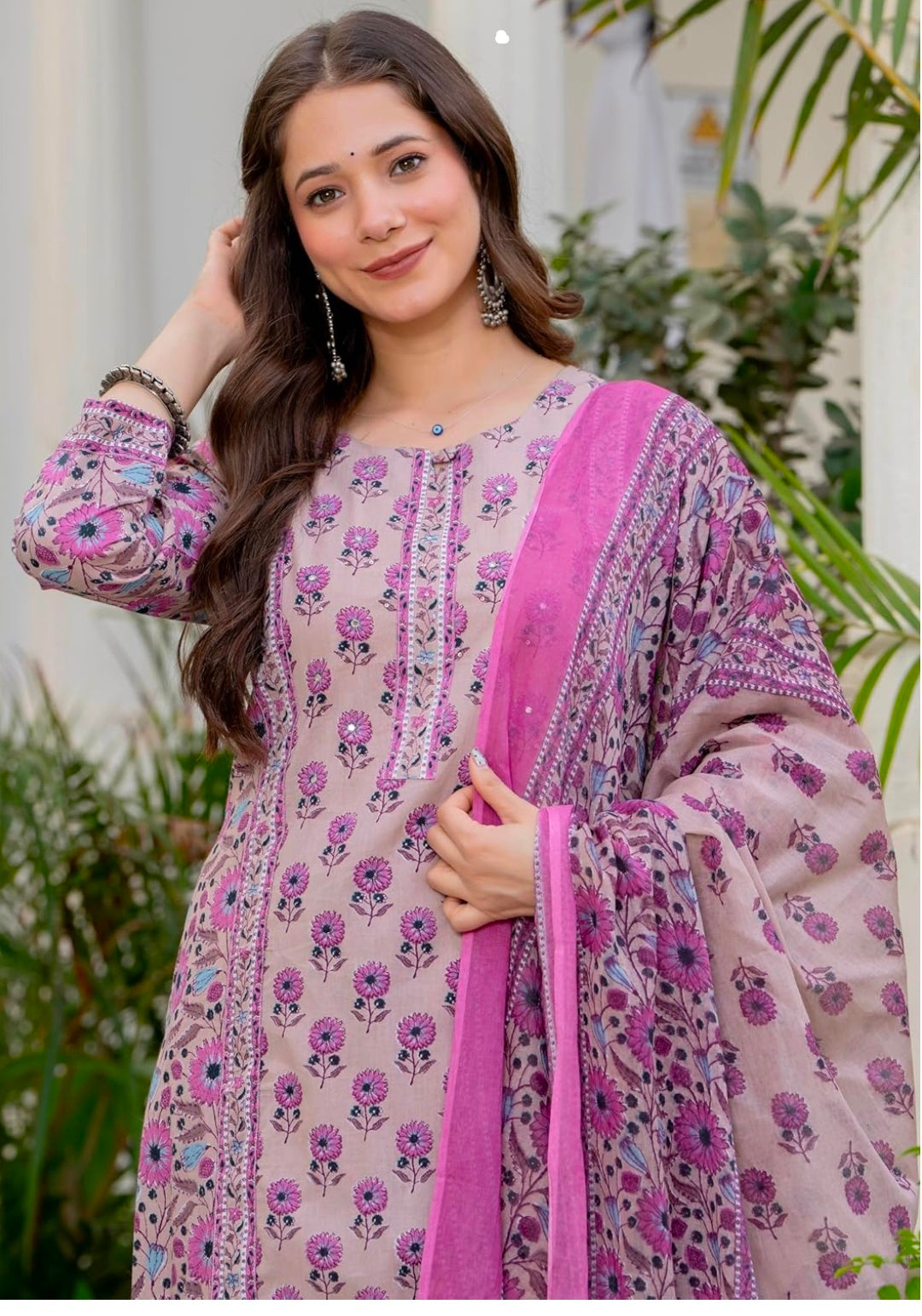 Amayra Women's Pure Cotton Straight Kurta Set with Palazzo Pants & Dupatta|Kurta Set for Women
