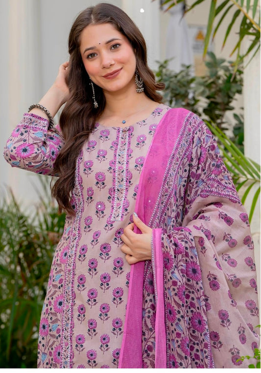 Amayra Women's Pure Cotton Straight Kurta Set with Palazzo Pants & Dupatta|Kurta Set for Women