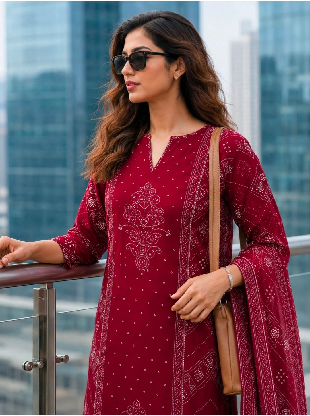 Berrylicious Women Bandhani Printed Kurta with pant & Dupatta