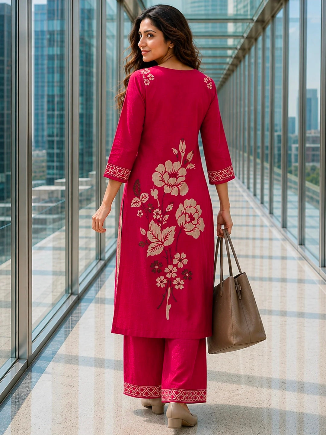 Berrylicious Women Chanderi Printed & Mirror Embellished Kurta with palazzo