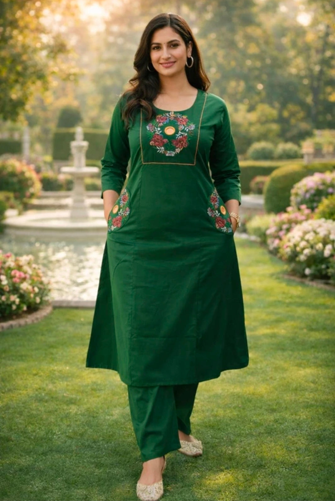Jaipuri Collection Women's Blue Pure Cotton Embroidered Straight Kurta with Palazzo Set