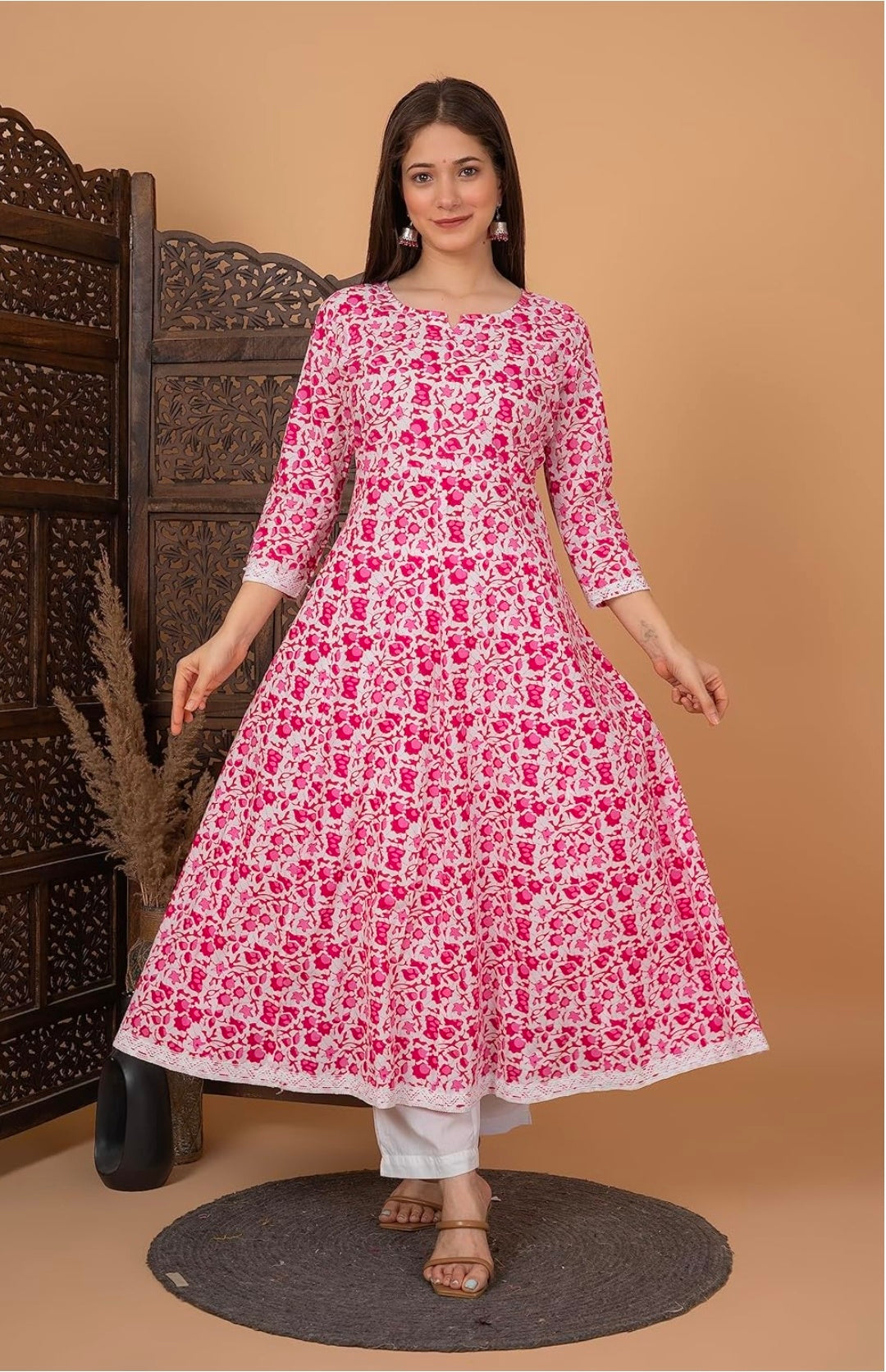 Pure Cotton Printed Anarkali Kurta with Palazzo & Dupatta Set