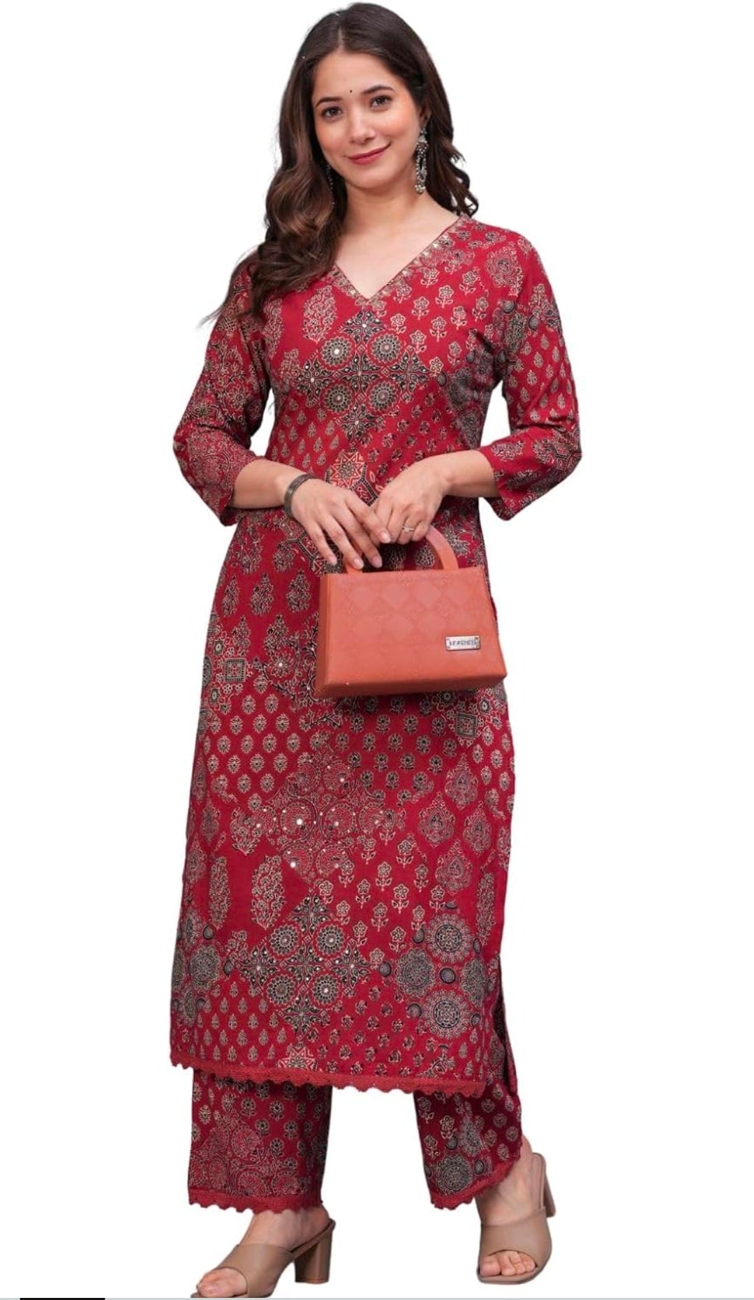 Women's Pure Cotton Printed Straight Kurta Set with Palazzo Pants