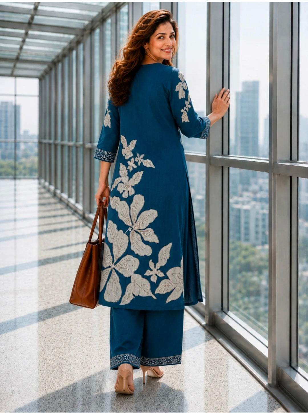 Berrylicious Women Chanderi Printed & Mirror Embellished Kurta with palazzo