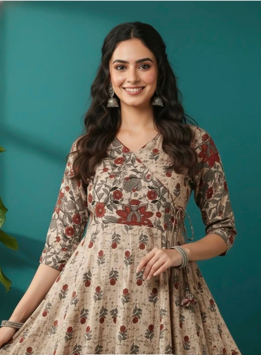 Sa Rasa Women's Brown Pure Cotton Printed Anarkali Kurta