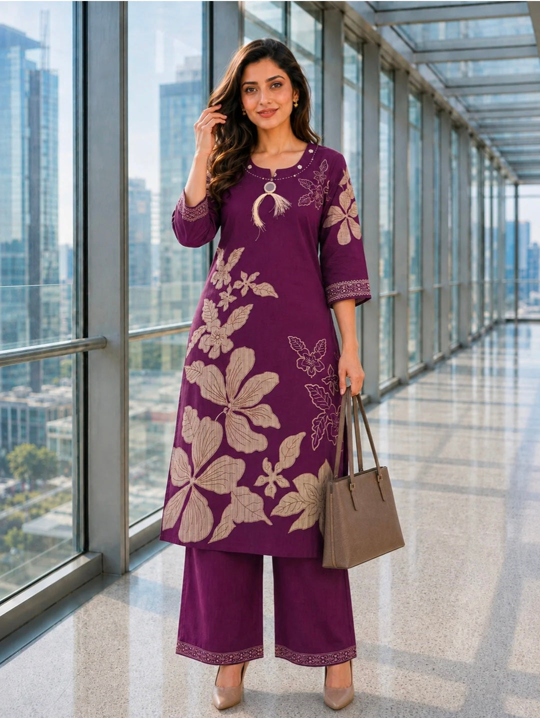 Berrylicious Women Chanderi Printed & Mirror Embellished Kurta with palazzo