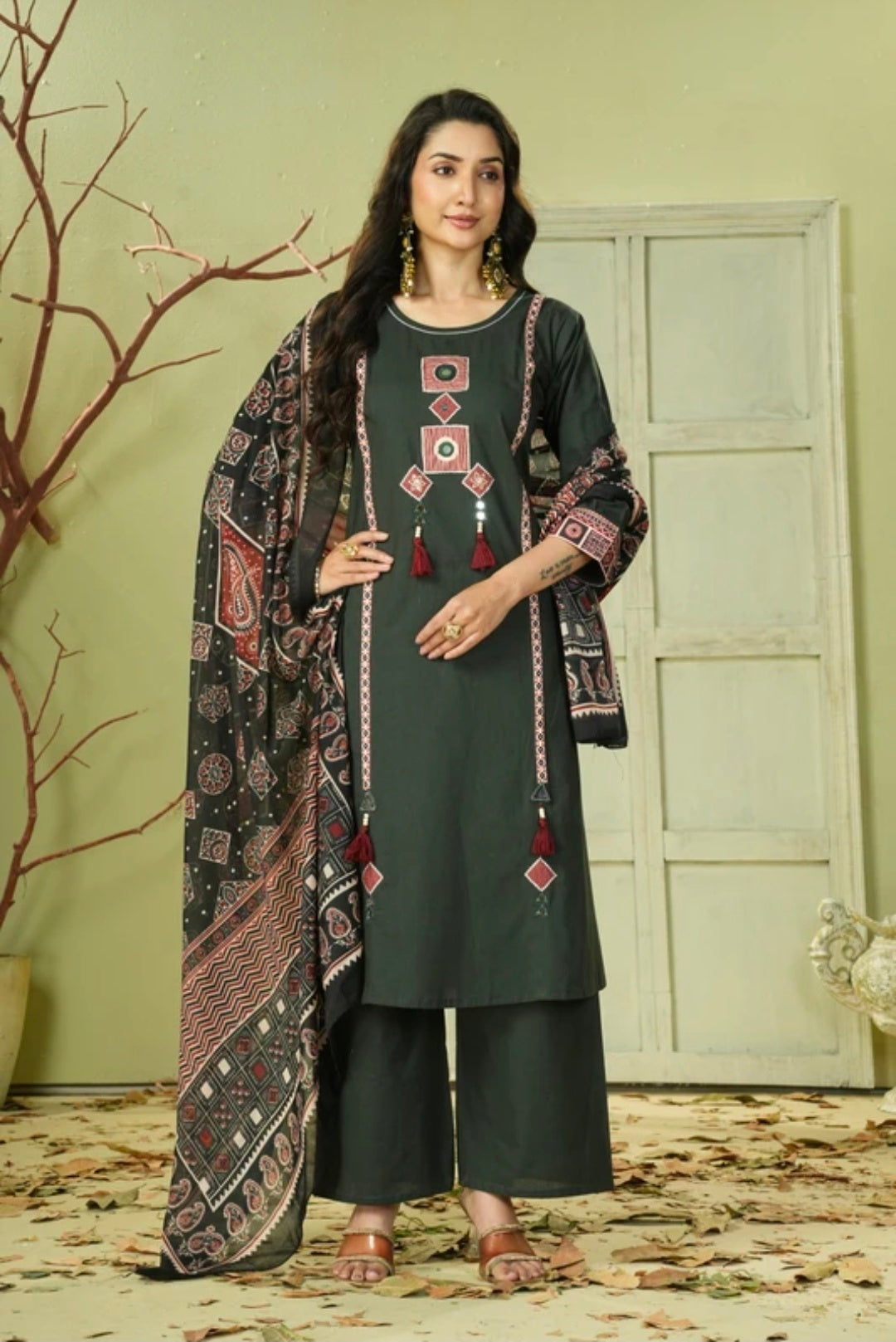 Women's Pure Cotton Straight Kurta Pant Dupatta Set