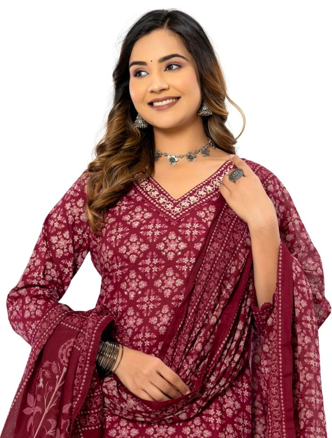 Amayra Women's Cotton Printed Straight Kurta with Pant and Dupatta Set
