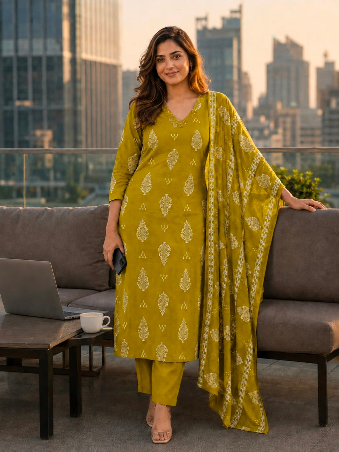 Berrylicious Women Ethnic Motifs Printed & hand Embroidered Kurta with pant & Dupatta