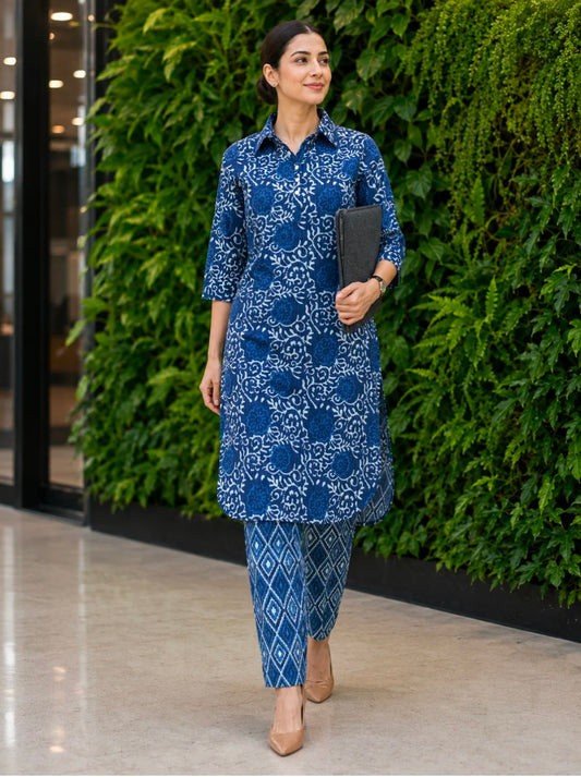 Berrylicious Blue Women Floral Printed Kurta with pant