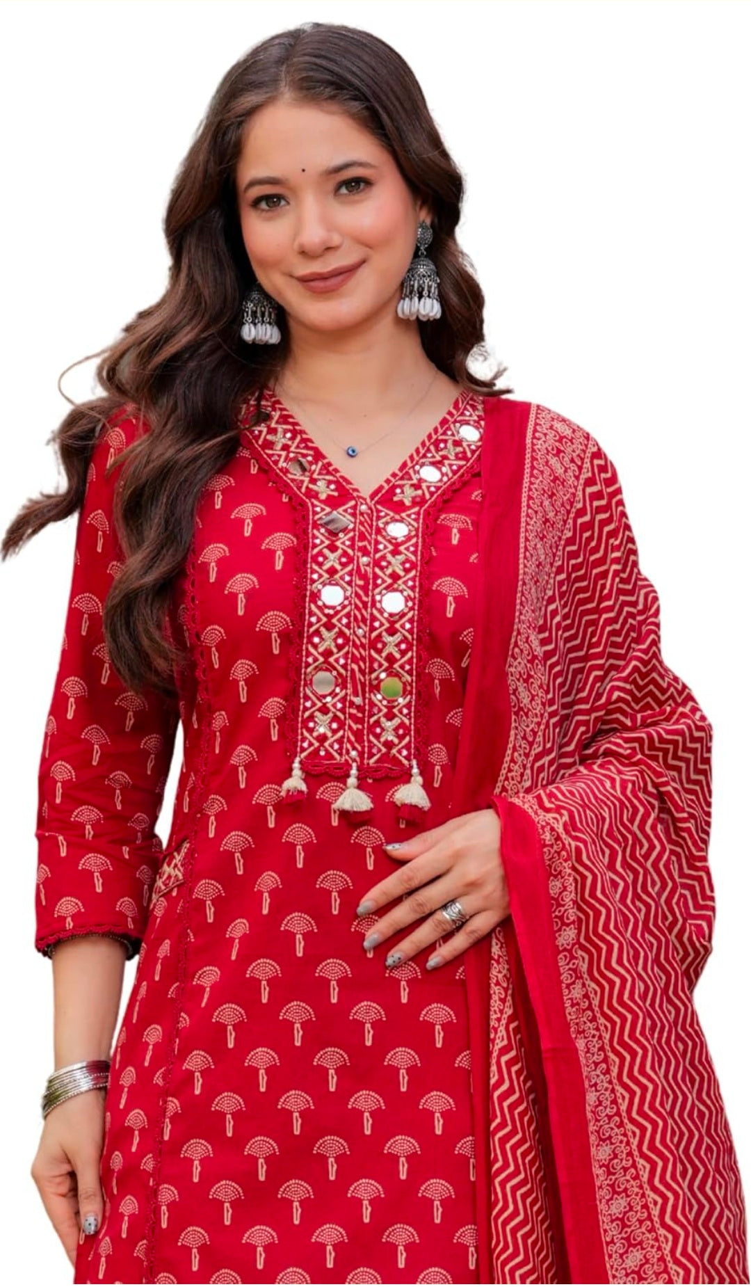 Amayra Woman's Pure Cotton Embroidered Straight Kurta Sets with Pant & Dupatta|Kurti Set for Woman|Suit Set for Women Cotton
