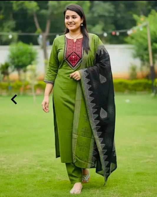 Women's Classic Cotton Rayon Kurta Pant Dupatta Set | 3 Piece Ethnic Set | Mulmul Dupatta