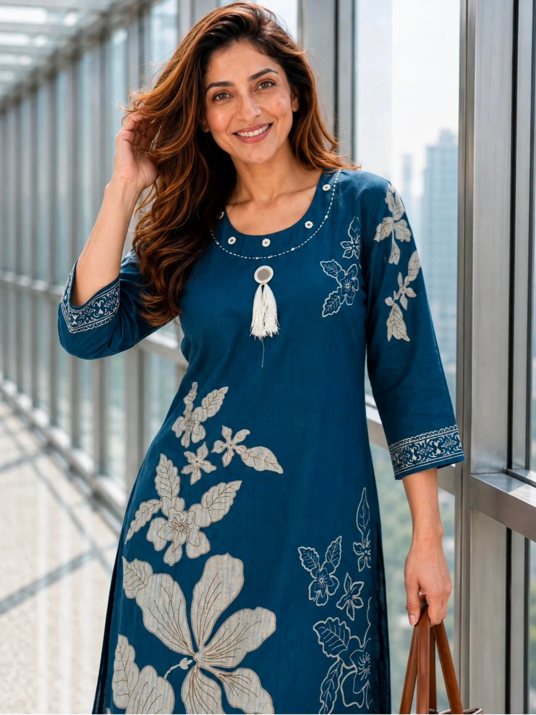 Berrylicious Women Chanderi Printed & Mirror Embellished Kurta with palazzo