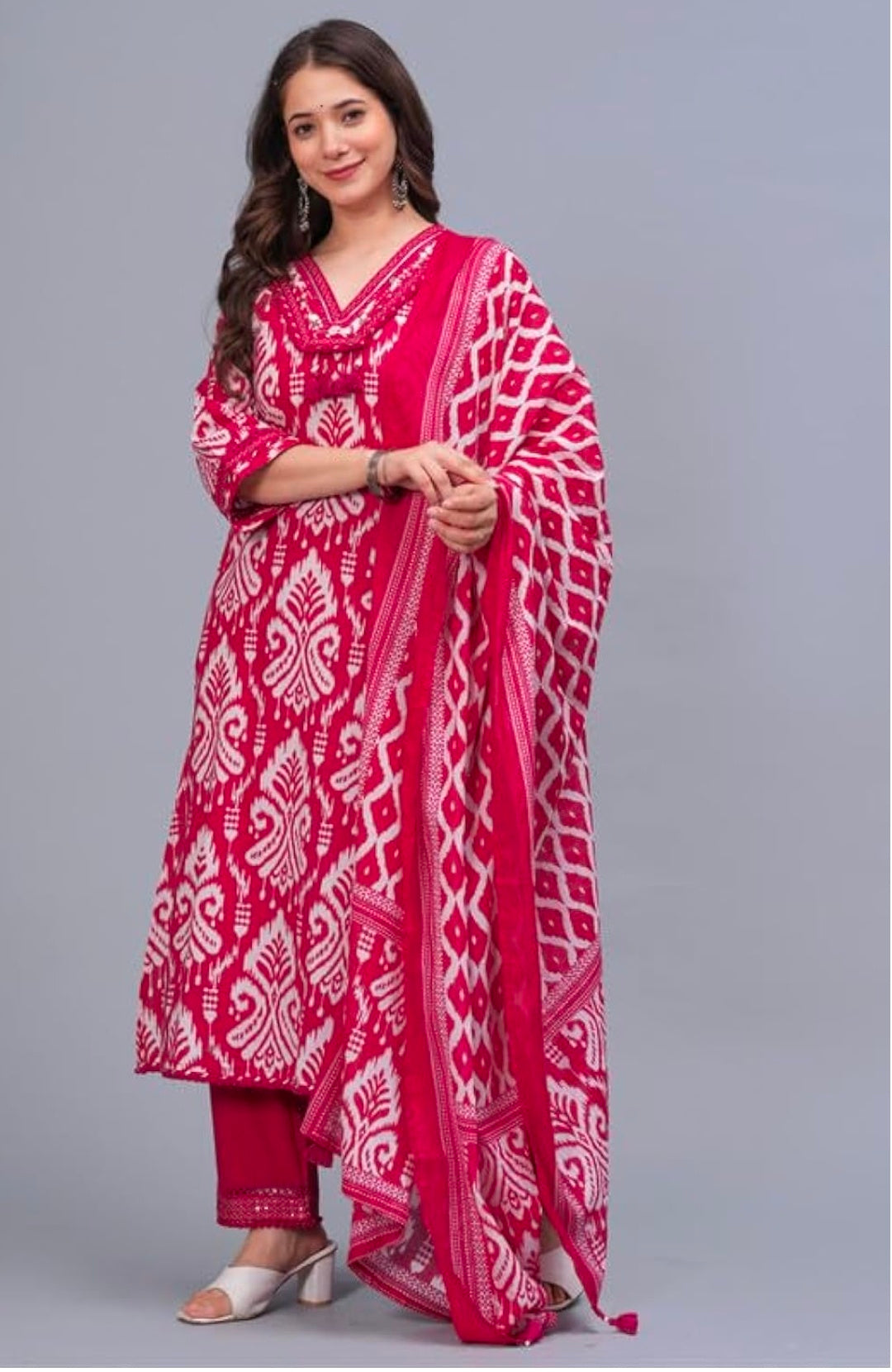 Women Pure Cotton Printed Straight Kurta Set with Palazzo pants & dupatta|Ethnic wear|Kurti Suit Set for Women