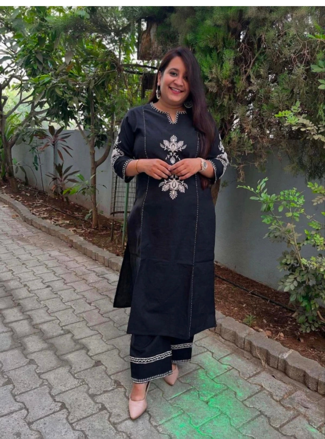 Women's White Khadi Cotton A-Line Kurti Palazzo set