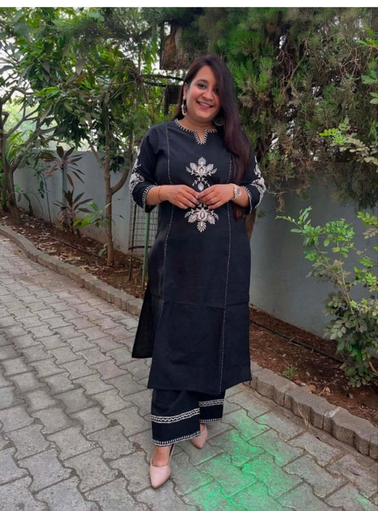 Women's White Khadi Cotton A-Line Kurti Palazzo set