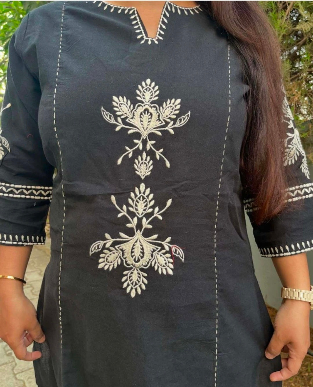 Women's White Khadi Cotton A-Line Kurti Palazzo set