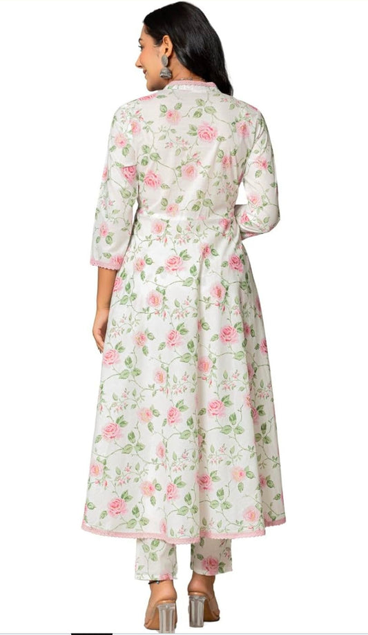 Amayra Women's Cotton Printed Anarkali Kurta with Palazzo Pants and Dupatta