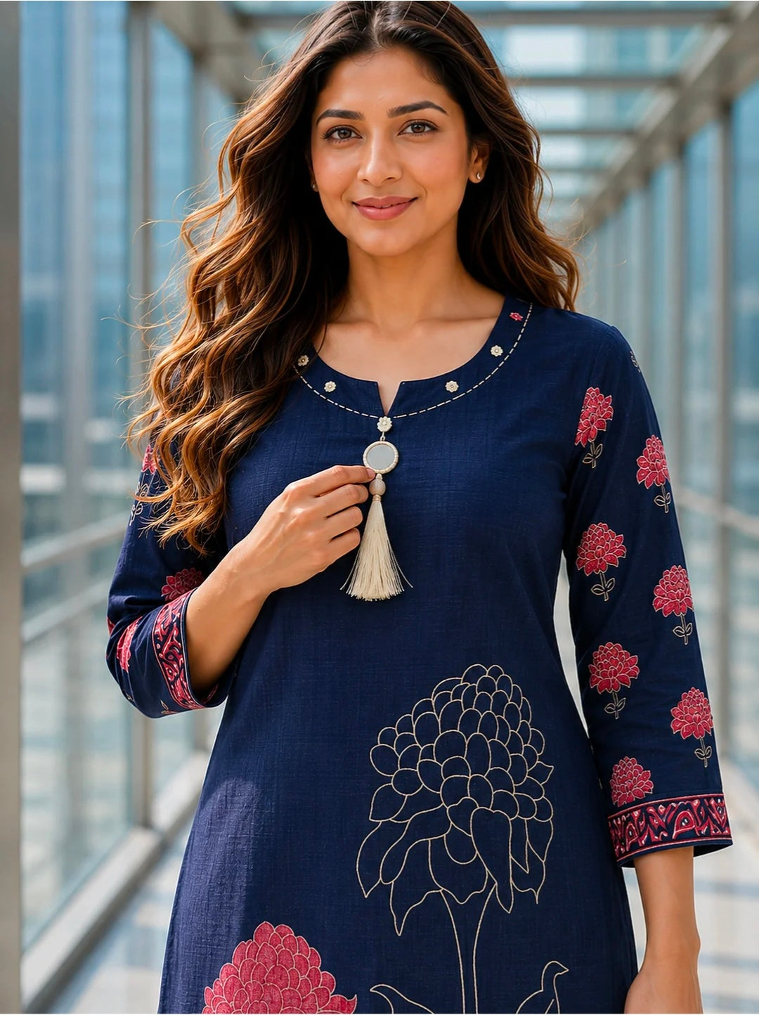 Berrylicious Women Chanderi Printed & Mirror Embellished Kurta with palazzo