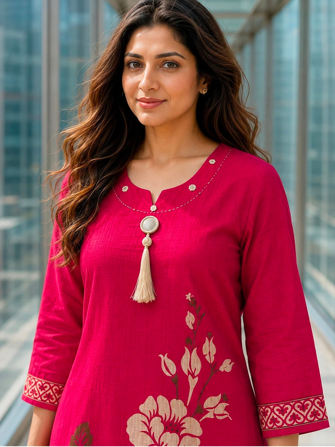 Berrylicious Women Chanderi Printed & Mirror Embellished Kurta with palazzo