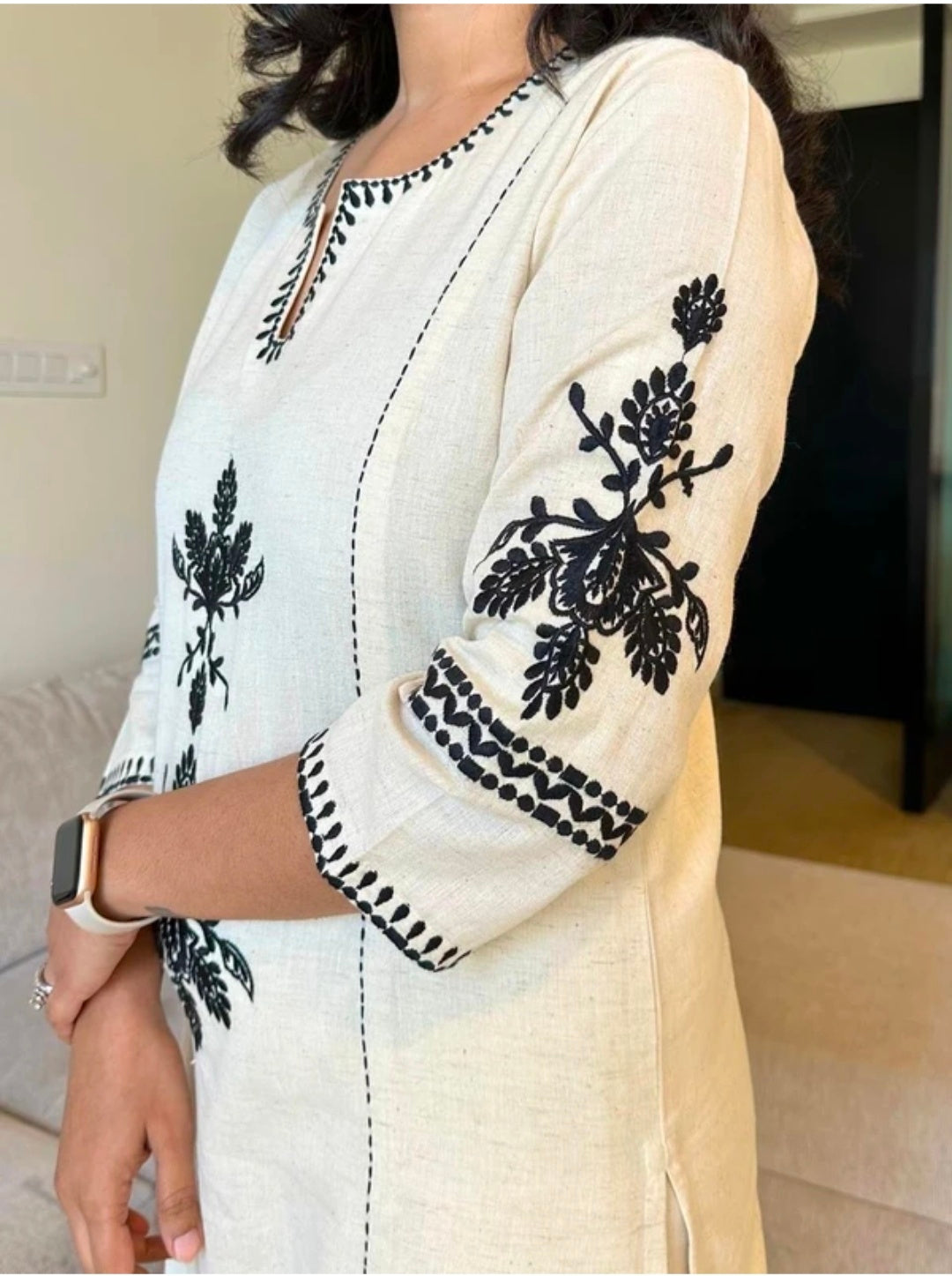 Women's White Khadi Cotton A-Line Kurti Palazzo set
