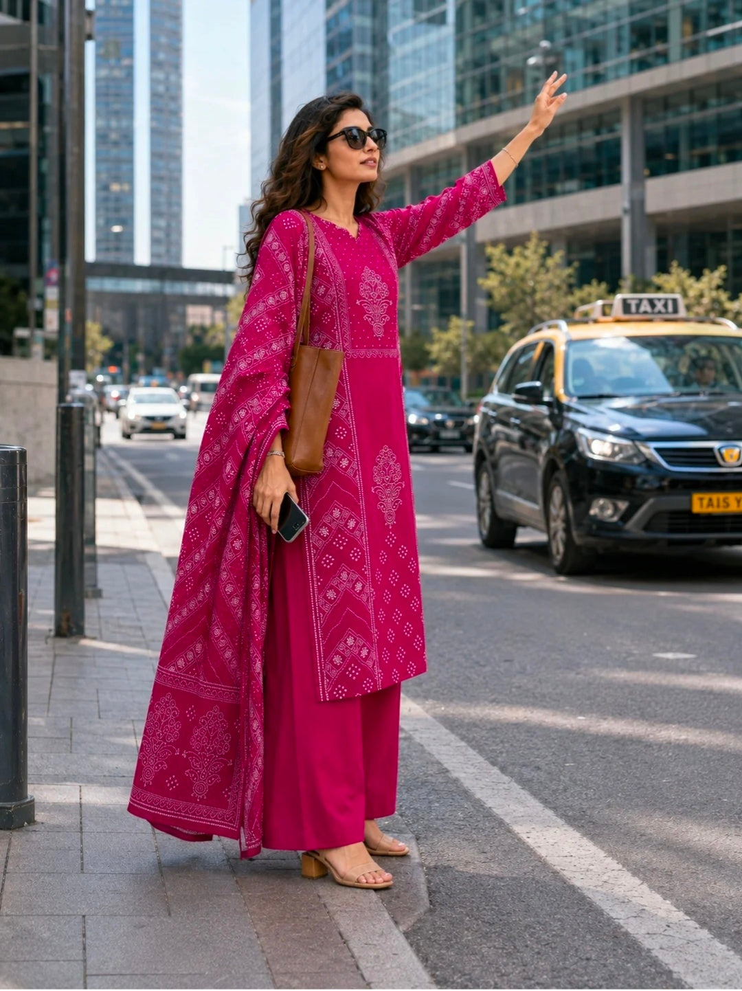 Berrylicious Women Bandhani Printed Kurta with pant & Dupatta