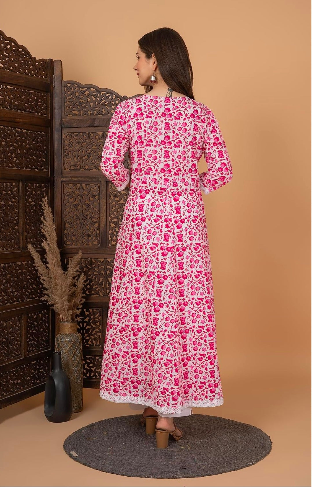 Pure Cotton Printed Anarkali Kurta with Palazzo & Dupatta Set