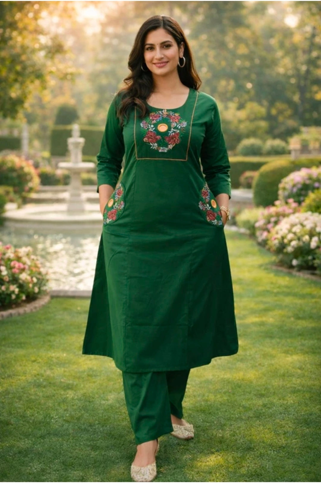 Jaipuri Collection Women's Blue Pure Cotton Embroidered Straight Kurta with Palazzo Set