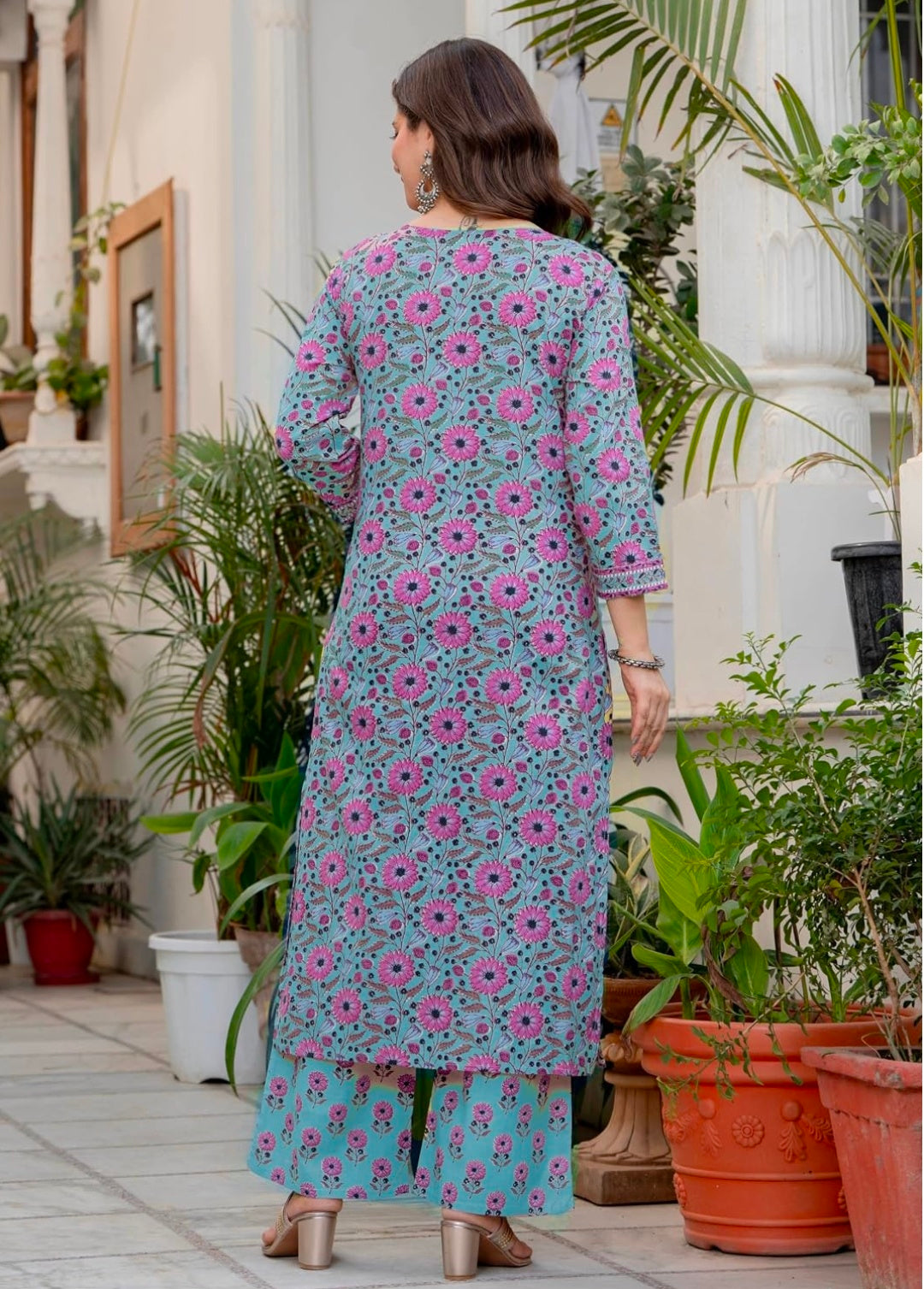 Amayra Women's Pure Cotton Straight Kurta Set with Palazzo Pants & Dupatta|Kurta Set for Women