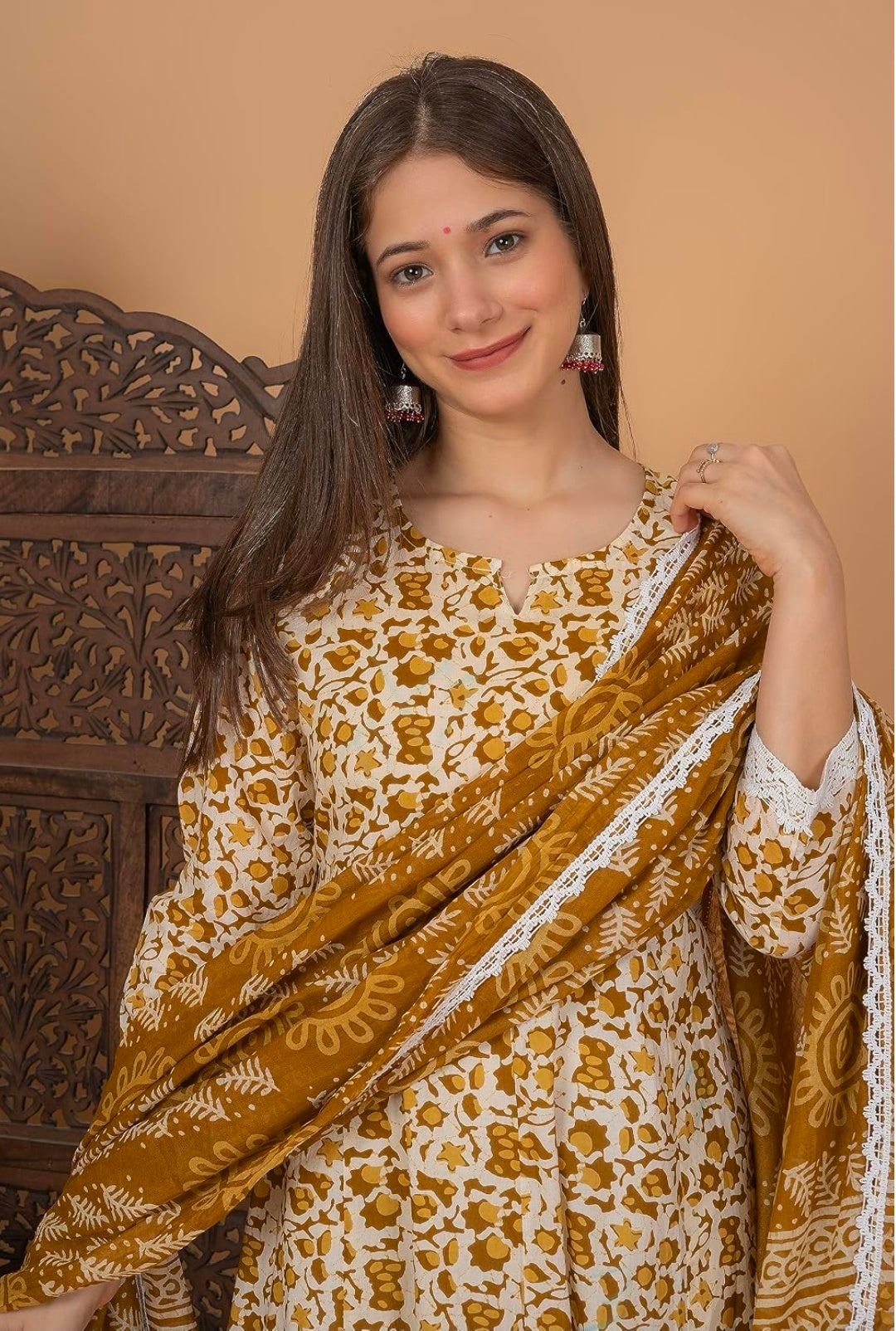 Pure Cotton Printed Anarkali Kurta with Palazzo & Dupatta Set
